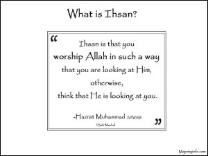 Ihsan is that you worship Allah in such a way that you are looking at Him, otherwise, think that He is looking at you.