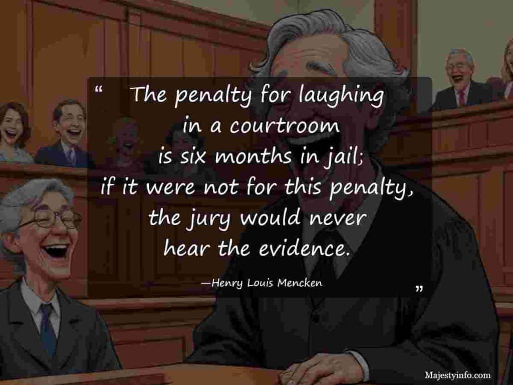 The penalty for laughing in a courtroom is six months in jail; if it were not for this penalty, the jury would never hear the evidence. —Henry Louis Mencken